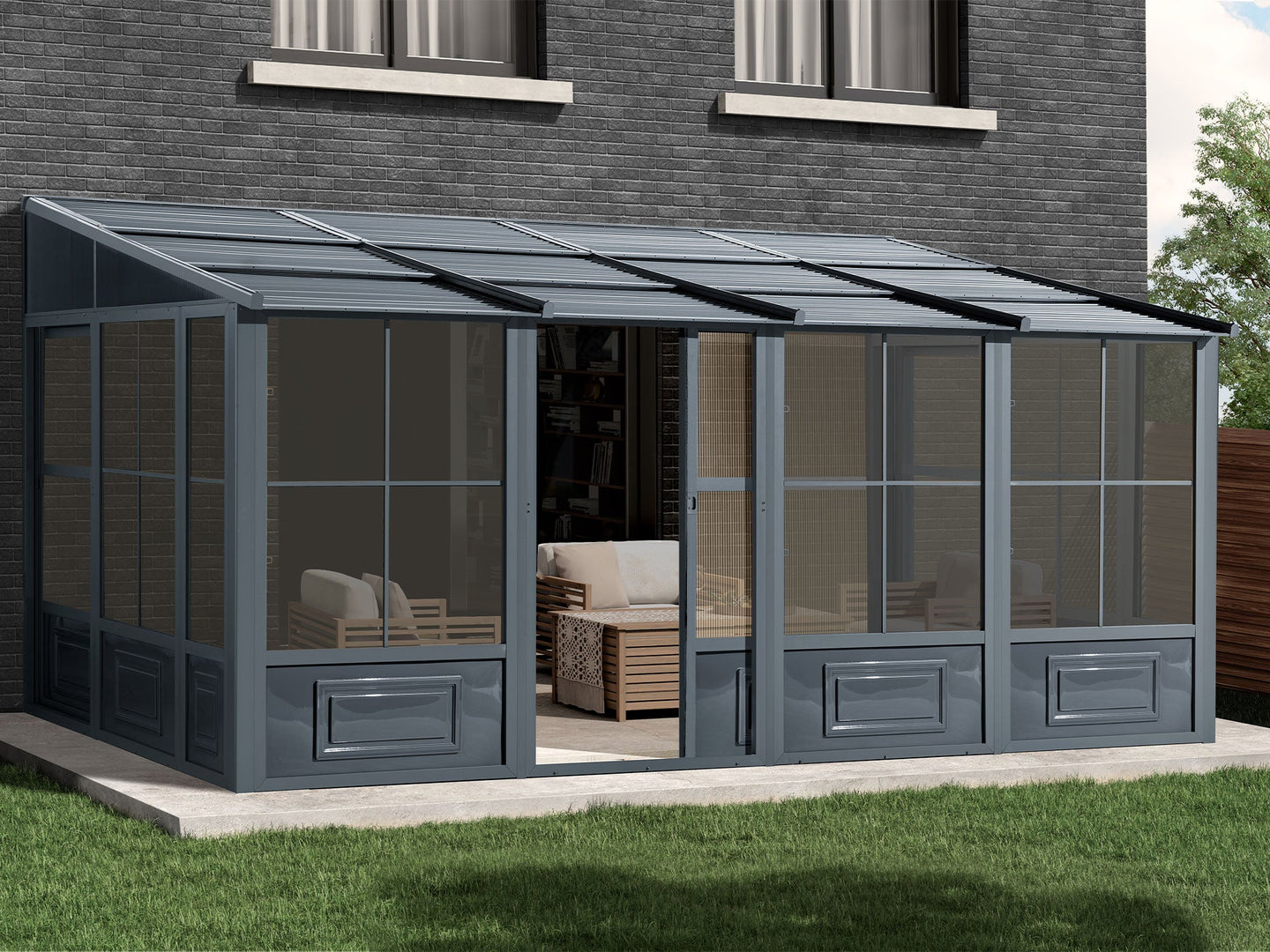 Gazebo Penguin Florence Wall Mounted Add-A-Room - Sand/Slate- Metal/Polycarbonate Roof