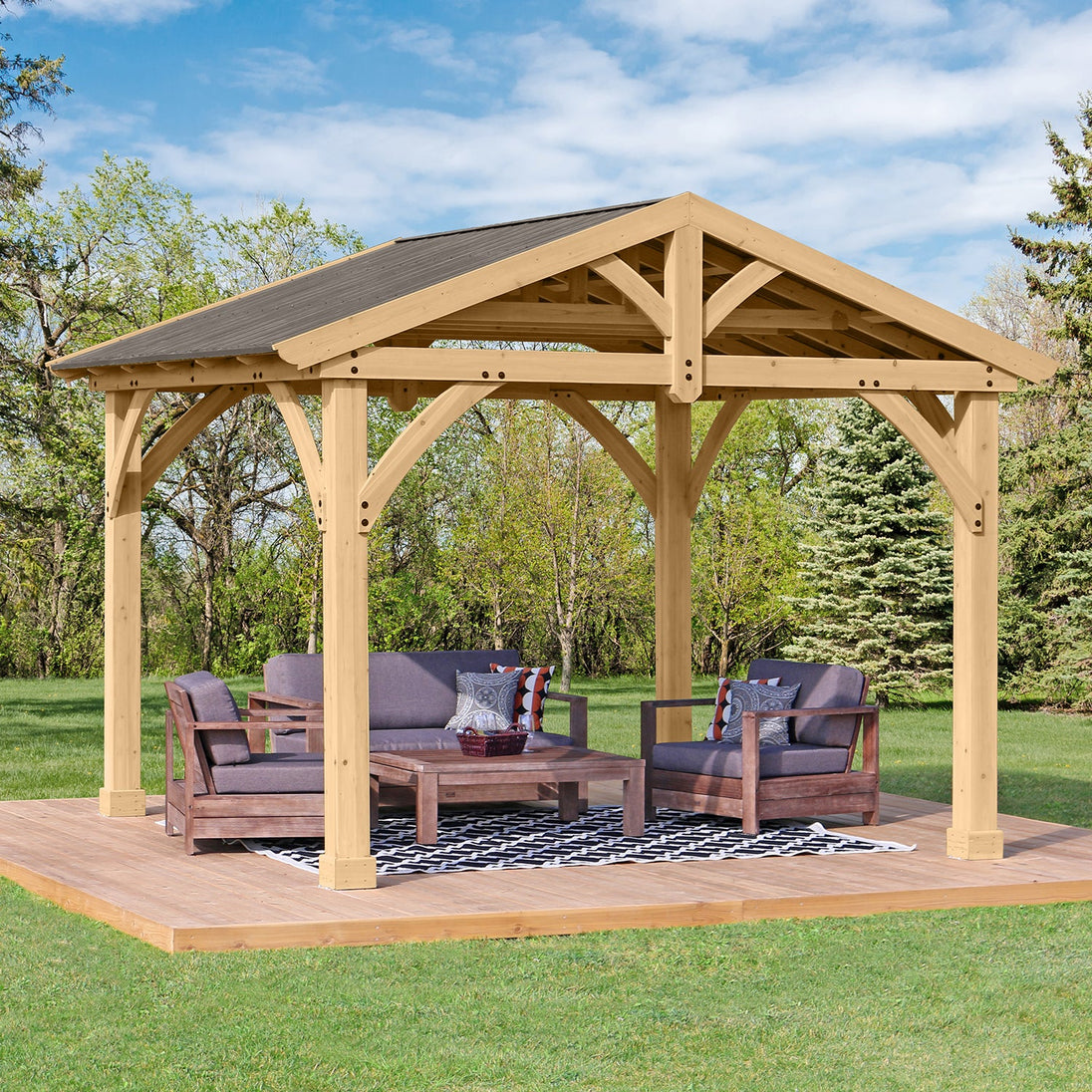 Yardistry Carolina Cedar 11 x 13 Pavilion with Aluminum Roof
