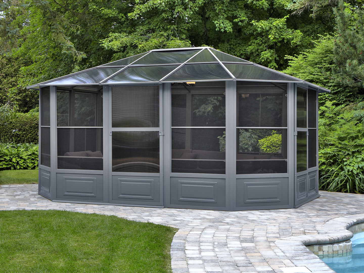 Gazebo Penguin Florence Freestanding Solarium - Sand/Slate- Metal/Polycarbonate Roof