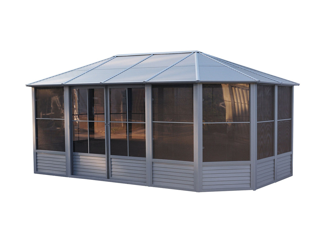 Gazebo Penguin Florence Freestanding Solarium - Sand/Slate- Metal/Polycarbonate Roof