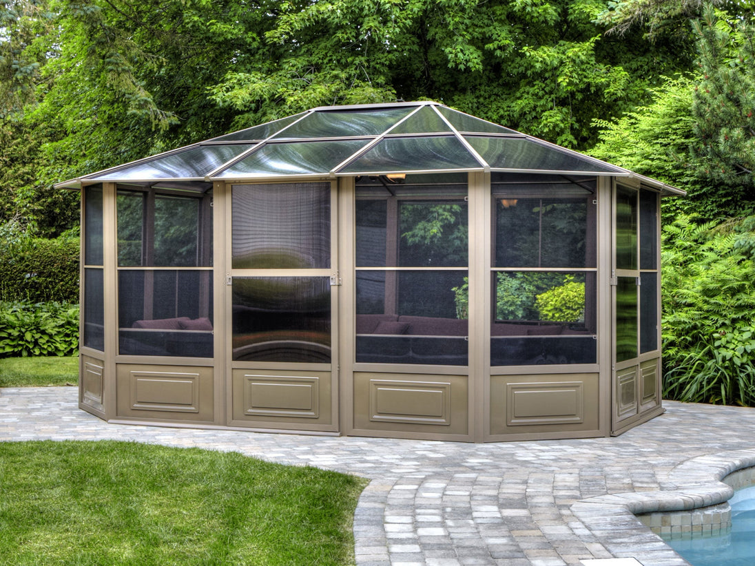 Gazebo Penguin Florence Freestanding Solarium - Sand/Slate- Metal/Polycarbonate Roof