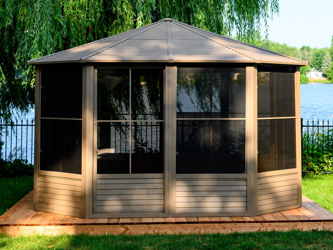 Gazebo Penguin Florence Freestanding Solarium - Sand/Slate- Metal/Polycarbonate Roof