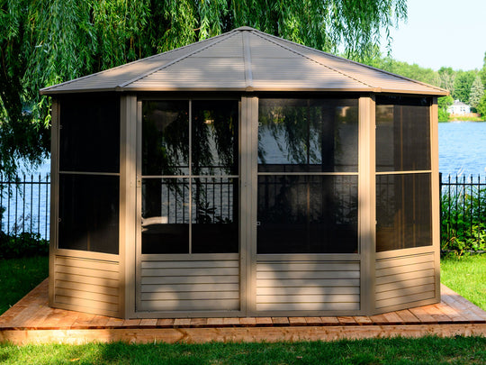 Gazebo Penguin Florence Freestanding Solarium - Sand/Slate- Metal/Polycarbonate Roof