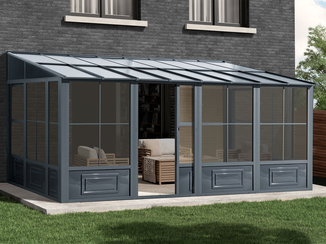 Gazebo Penguin Florence Wall Mounted Add-A-Room - Sand/Slate- Metal/Polycarbonate Roof