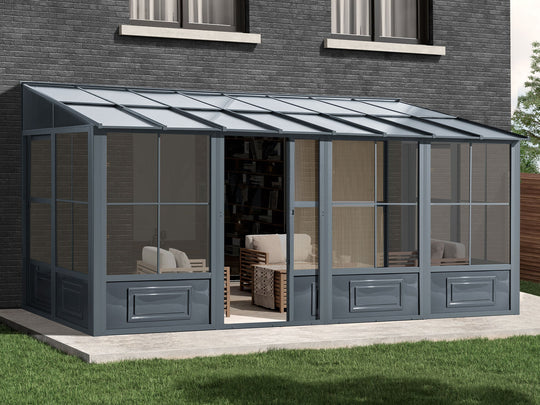 Gazebo Penguin Florence Wall Mounted Add-A-Room - Sand/Slate- Metal/Polycarbonate Roof