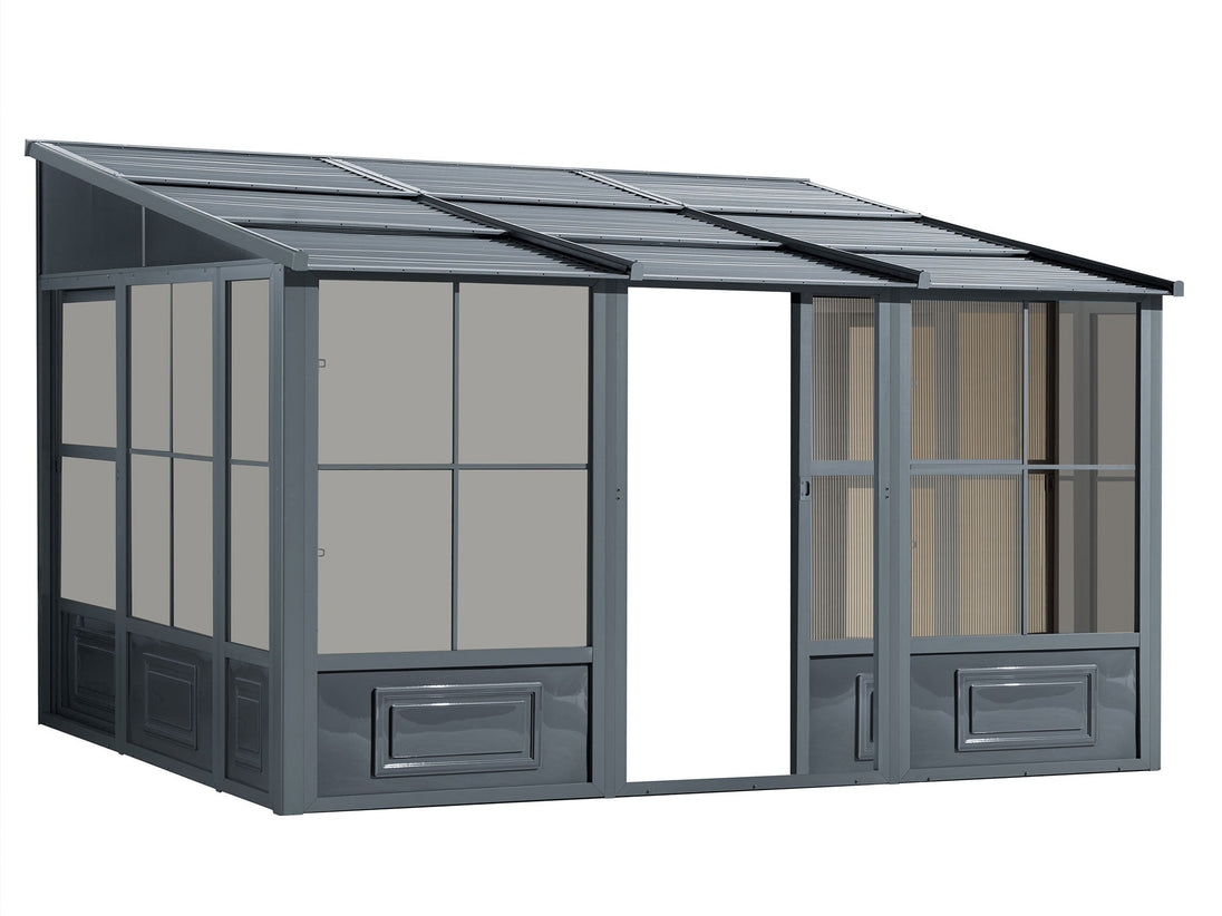 Gazebo Penguin Florence Wall Mounted Add-A-Room - Sand/Slate- Metal/Polycarbonate Roof