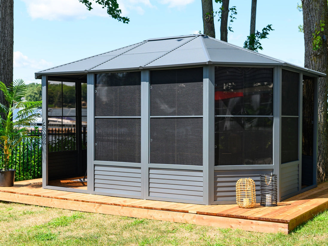 Gazebo Penguin Florence Freestanding Solarium - Sand/Slate- Metal/Polycarbonate Roof