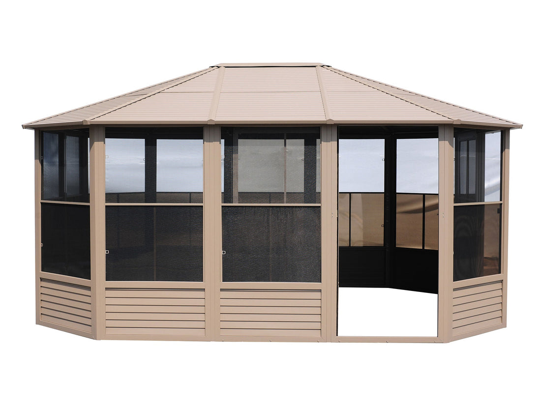 Gazebo Penguin Florence Freestanding Solarium - Sand/Slate- Metal/Polycarbonate Roof