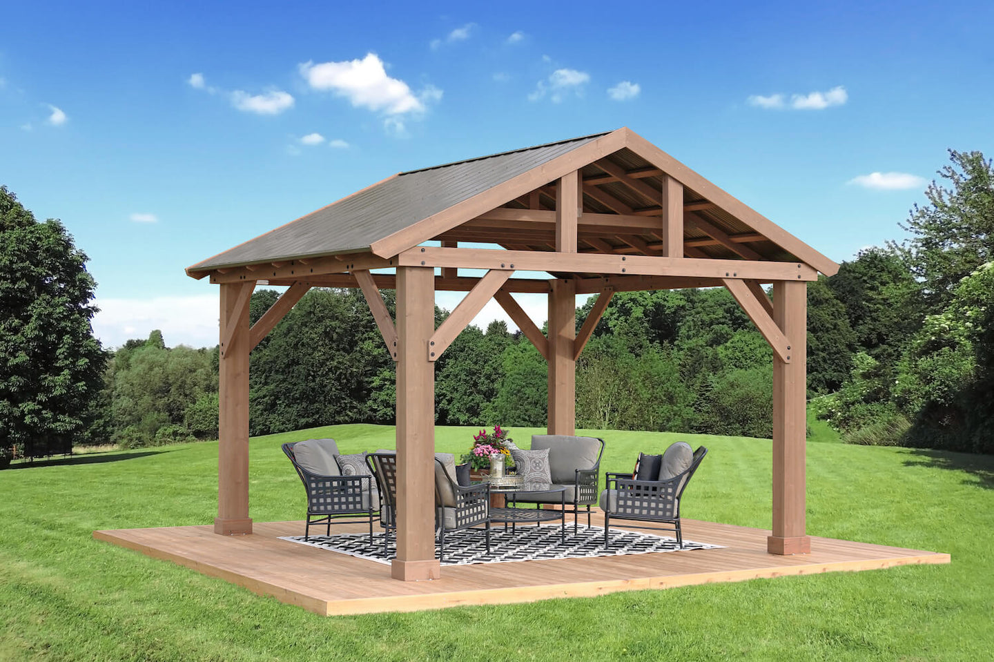 Yardistry Meridian Cedar 14 x 12 Pavilion with Aluminum Roof