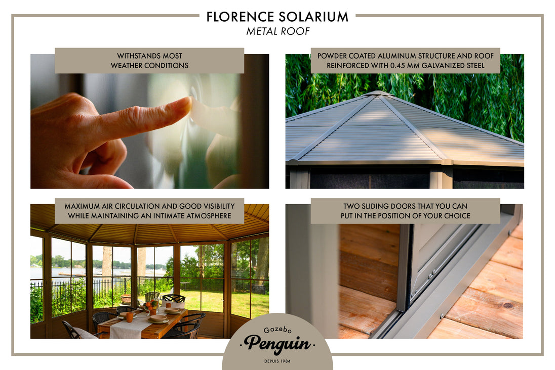 Gazebo Penguin Florence Freestanding Solarium - Sand/Slate- Metal/Polycarbonate Roof