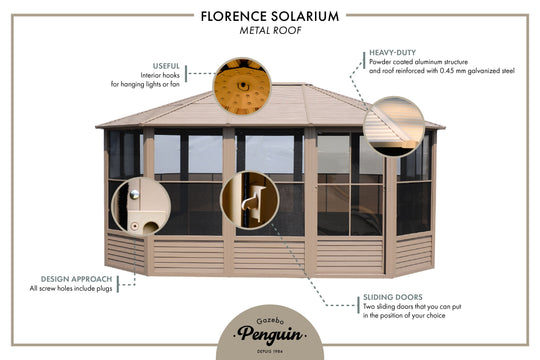 Gazebo Penguin Florence Freestanding Solarium - Sand/Slate- Metal/Polycarbonate Roof