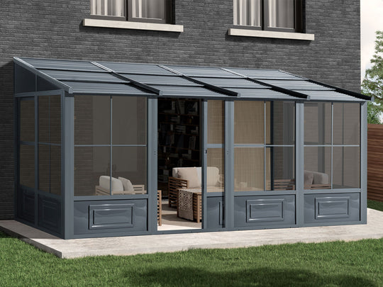 Gazebo Penguin Florence Wall Mounted Add-A-Room - Sand/Slate- Metal/Polycarbonate Roof