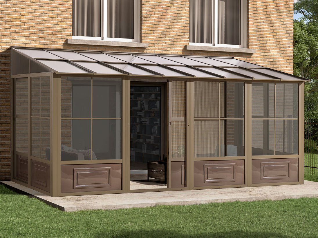 Gazebo Penguin Florence Wall Mounted Add-A-Room - Sand/Slate- Metal/Polycarbonate Roof