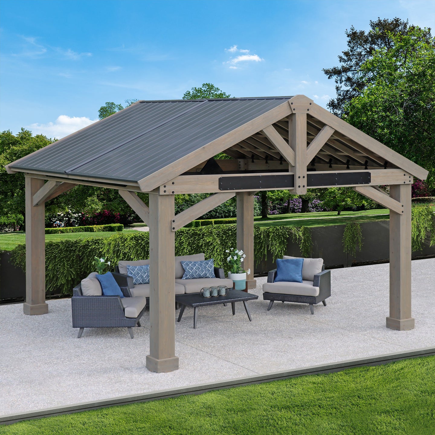 Yardistry 16x14 ft Timber Frame Pavilion with Aluminum Roof