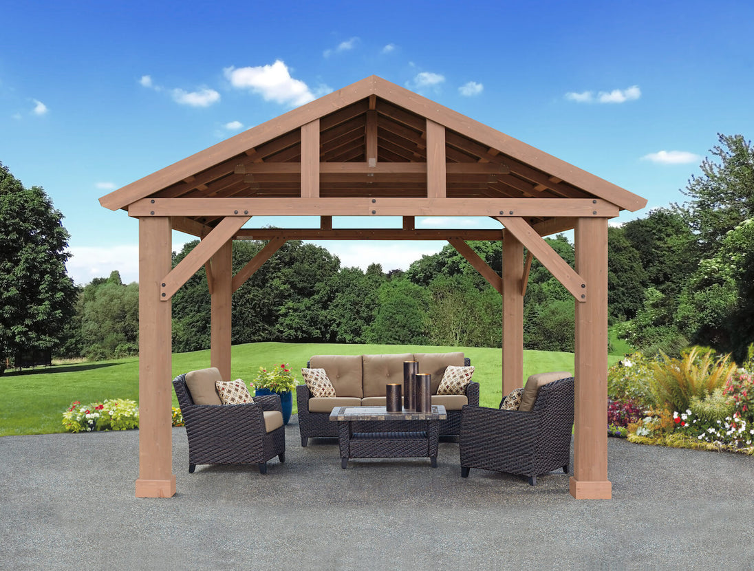 Yardistry Meridian Cedar 14 x 12 Pavilion with Aluminum Roof