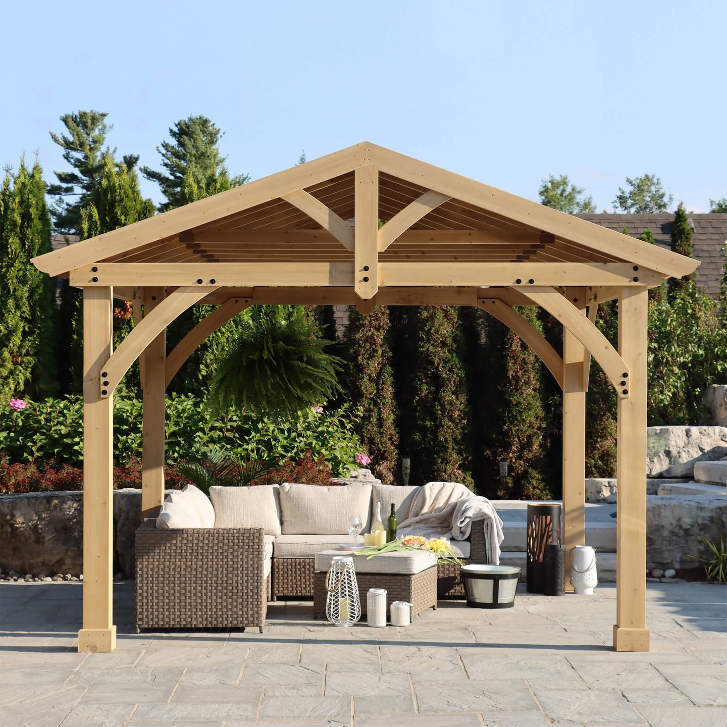 Yardistry Carolina Cedar 11 x 13 Pavilion with Aluminum Roof