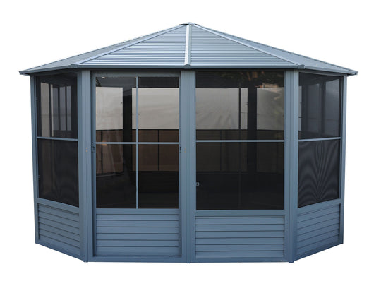 Gazebo Penguin Florence Freestanding Solarium - Sand/Slate- Metal/Polycarbonate Roof