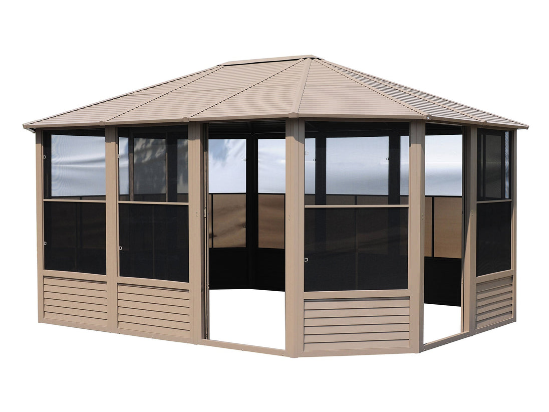Gazebo Penguin Florence Freestanding Solarium - Sand/Slate- Metal/Polycarbonate Roof