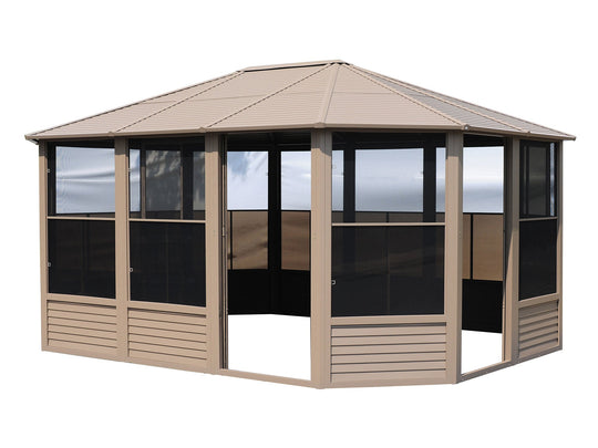 Gazebo Penguin Florence Freestanding Solarium - Sand/Slate- Metal/Polycarbonate Roof