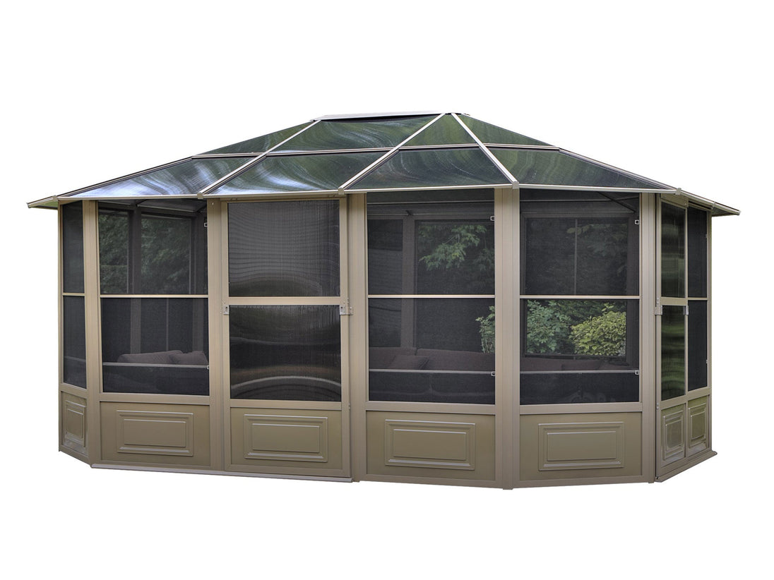 Gazebo Penguin Florence Freestanding Solarium - Sand/Slate- Metal/Polycarbonate Roof