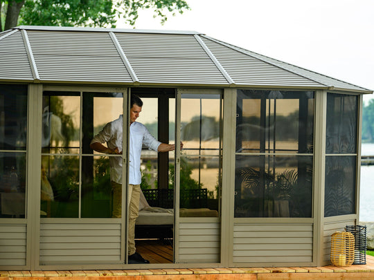 Gazebo Penguin Florence Freestanding Solarium - Sand/Slate- Metal/Polycarbonate Roof