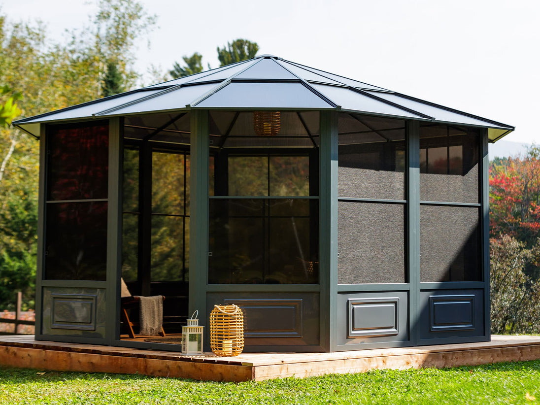 Gazebo Penguin Florence Freestanding Solarium - Sand/Slate- Metal/Polycarbonate Roof