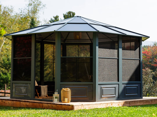 Gazebo Penguin Florence Freestanding Solarium - Sand/Slate- Metal/Polycarbonate Roof