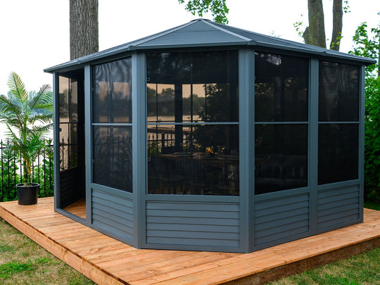 Gazebo Penguin Florence Freestanding Solarium - Sand/Slate- Metal/Polycarbonate Roof