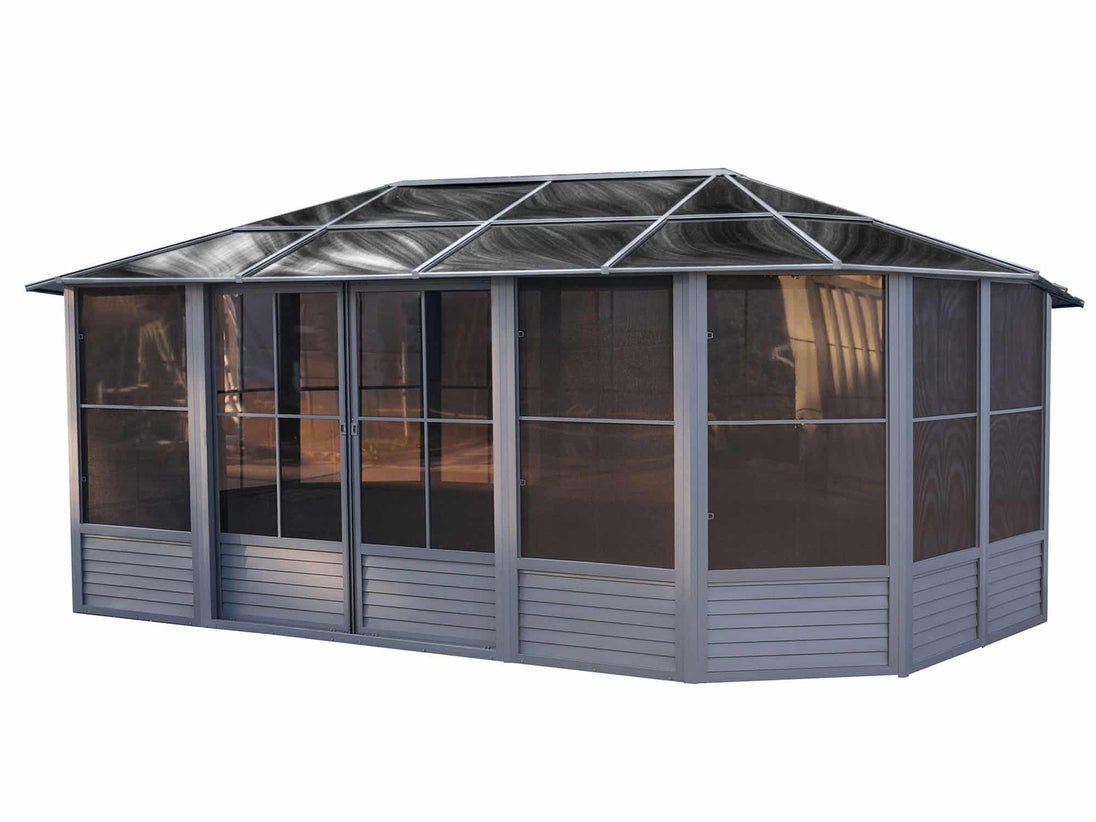 Gazebo Penguin Florence Freestanding Solarium - Sand/Slate- Metal/Polycarbonate Roof