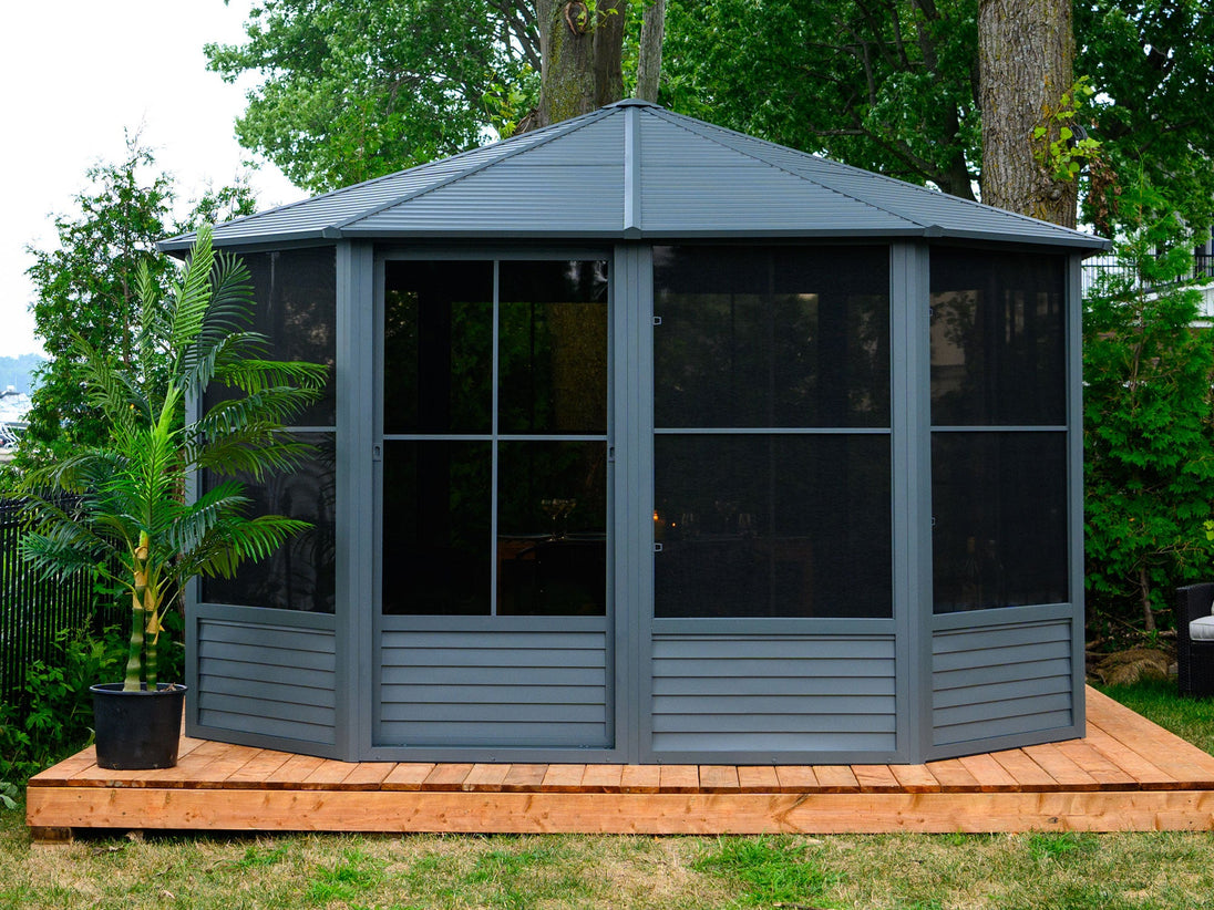 Gazebo Penguin Florence Freestanding Solarium - Sand/Slate- Metal/Polycarbonate Roof