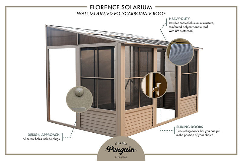 Gazebo Penguin Florence Wall Mounted Add-A-Room - Sand/Slate- Metal/Polycarbonate Roof
