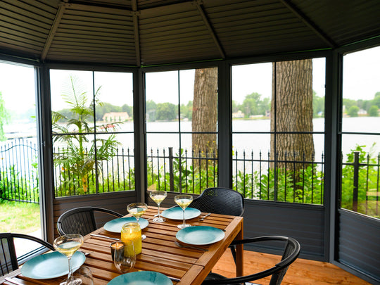 Gazebo Penguin Florence Freestanding Solarium - Sand/Slate- Metal/Polycarbonate Roof