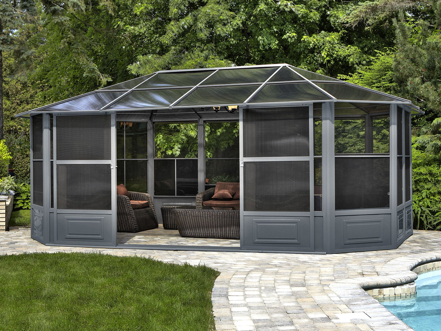 Gazebo Penguin Florence Freestanding Solarium - Sand/Slate- Metal/Polycarbonate Roof
