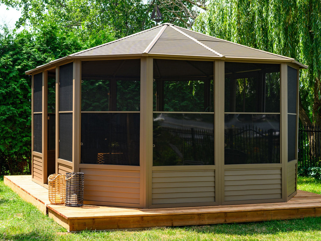 Gazebo Penguin Florence Freestanding Solarium - Sand/Slate- Metal/Polycarbonate Roof