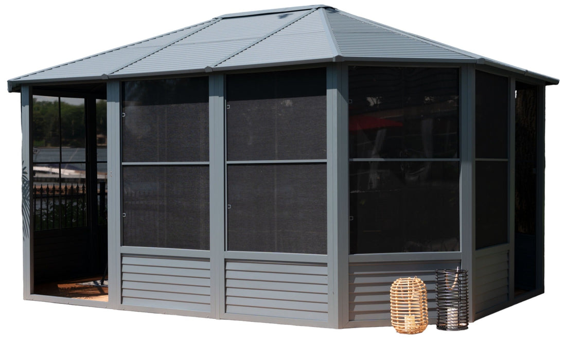 Gazebo Penguin Florence Freestanding Solarium - Sand/Slate- Metal/Polycarbonate Roof
